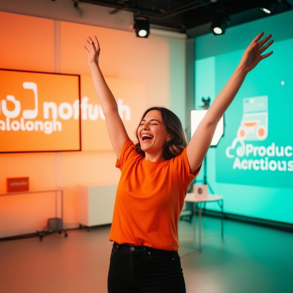 Entrepreneur presenting on stage at a launch event